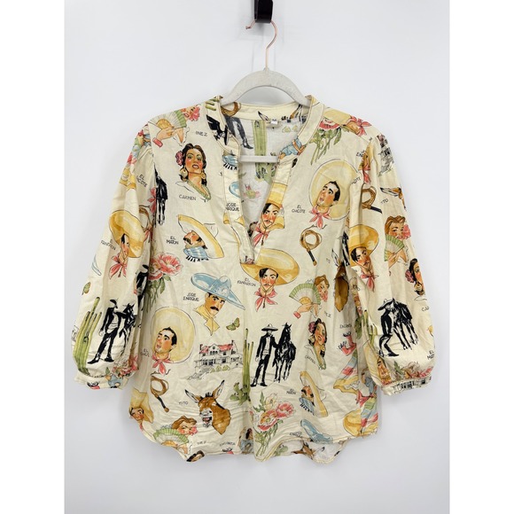 ivy jane Tops - Ivy Jane sz M Vaqueros Blouse vibrant western-themed print notched V-neck